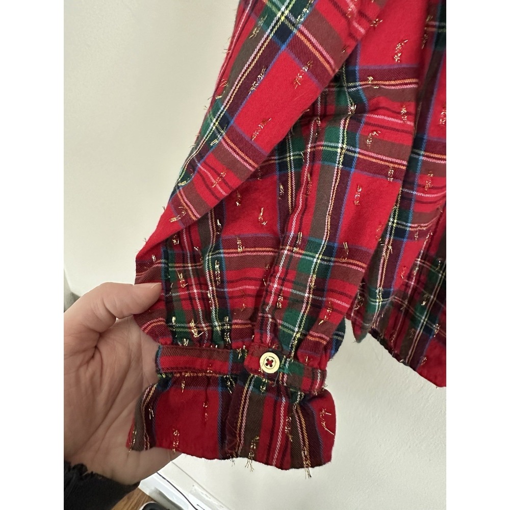 Talbots Solstice Metallic Button Down Medium Petite Stewart Tartan Scottish Twee - Picture 6 of 12